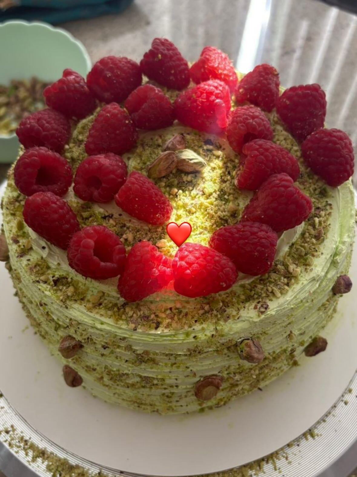 8 inches pistachio and raspberry birthday cake each